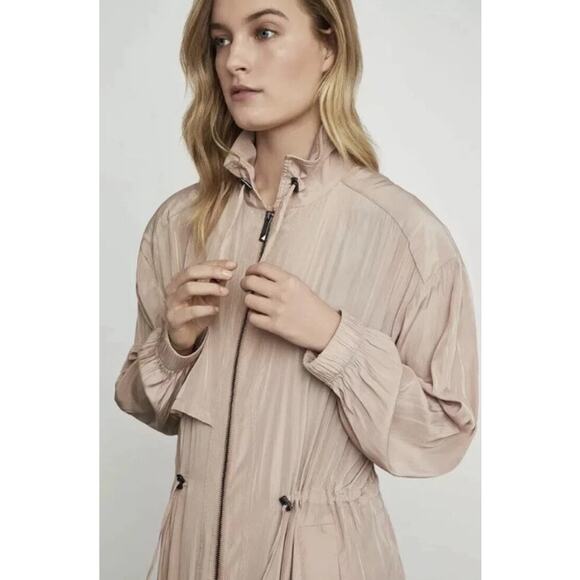 BCBGMAXAZRIA Quinn Long Trench Coat Full Zip Drawstring Jacket Cinch Waist Pink - Picture 4 of 13